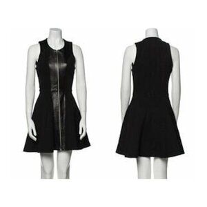 NICHOLAS Black Textured Full Zip Leather Panel Fit & Flare Mini Dress